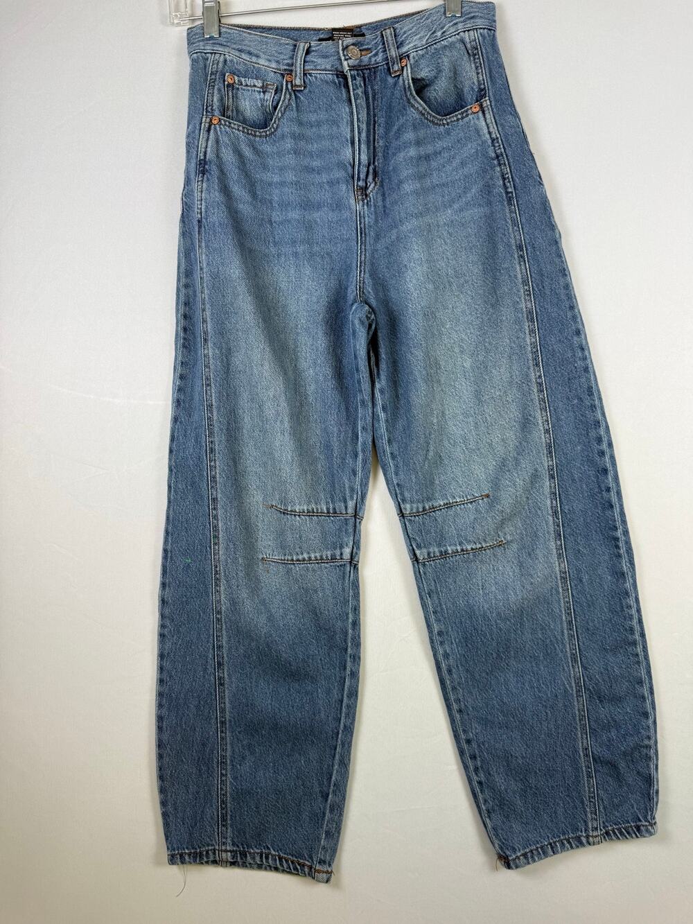 Sincerely Jules Barrel Jeans Womens 3/26 Blue Utility Seamed High Rise Baggy